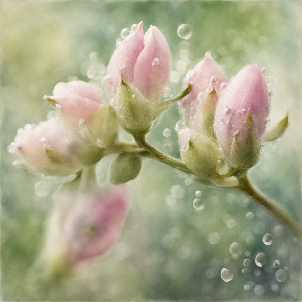 Delicate Flower Buds Unfurling in Soft Watercolor