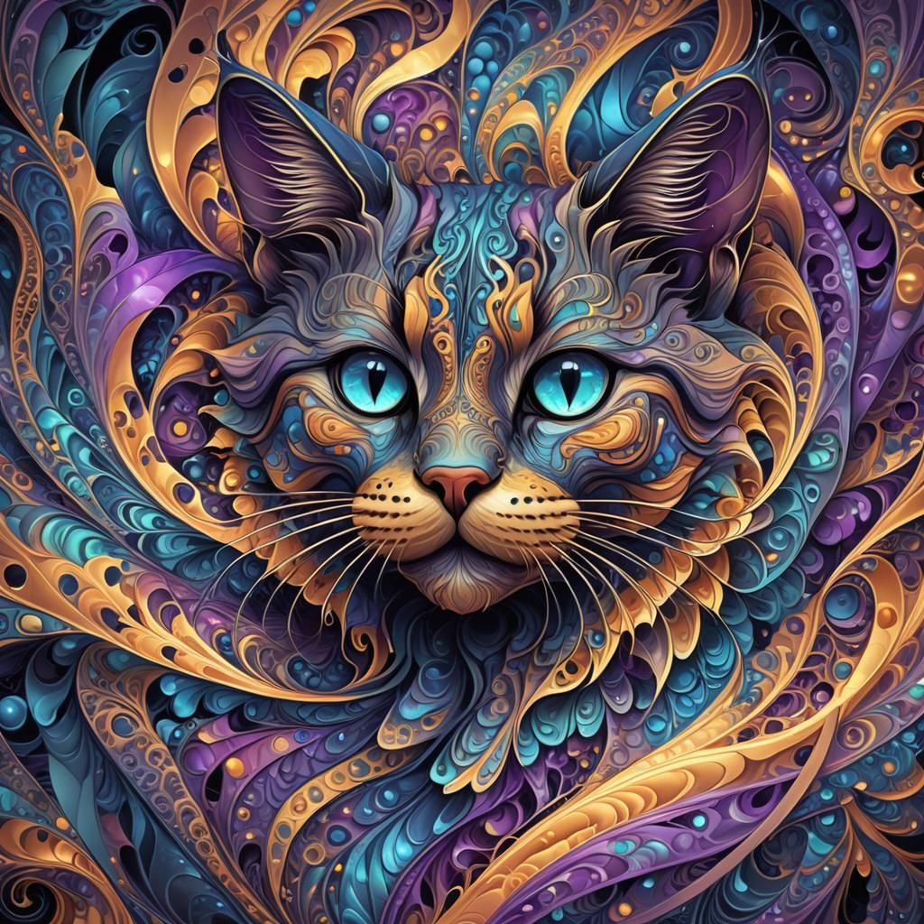 Glowing Fractal Cat in Vibrant Swirling Vortex