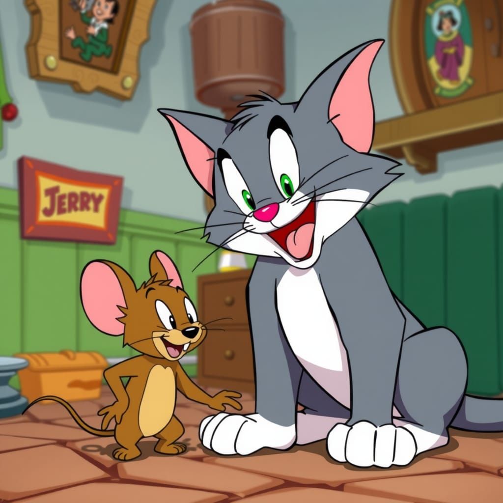 Cartoon Cat and Mouse Chase in Vibrant Style