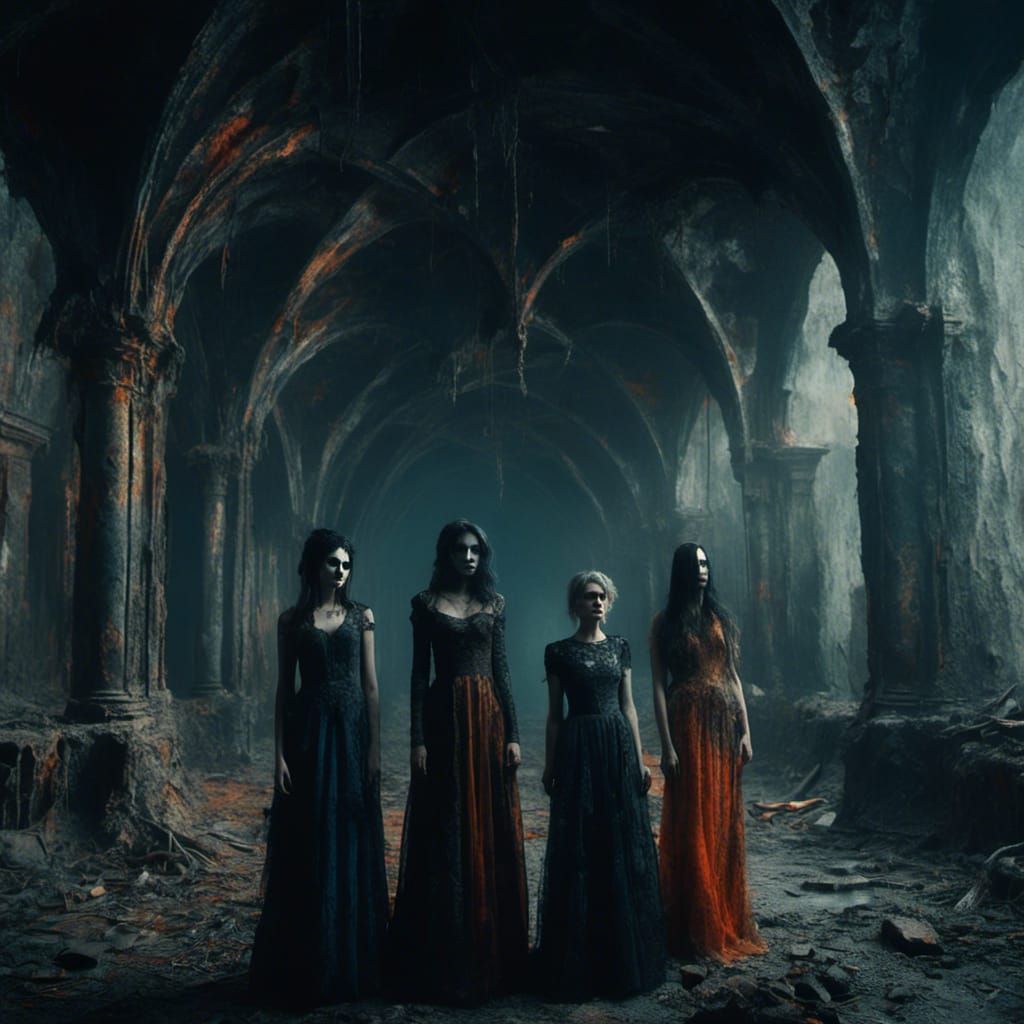 Gothic Vampire Sisters in Dark Castle Chamber