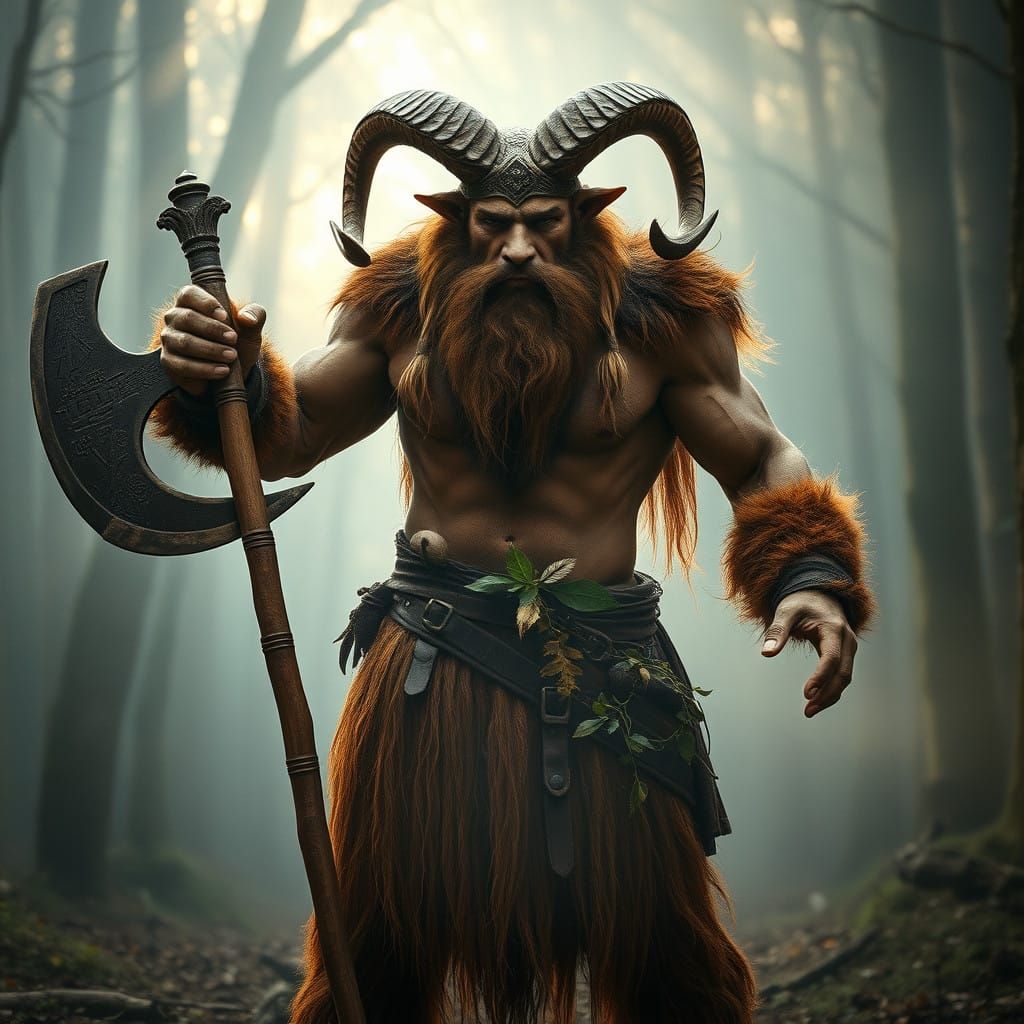 Powerful Satyr Barbarian in Morning Mysticism