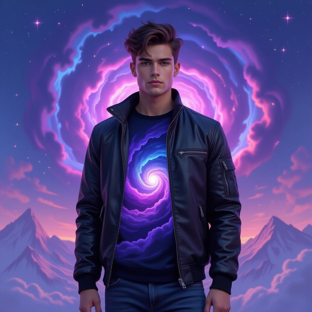 Transparent Man Reveals Vortex of Clouds and Stars