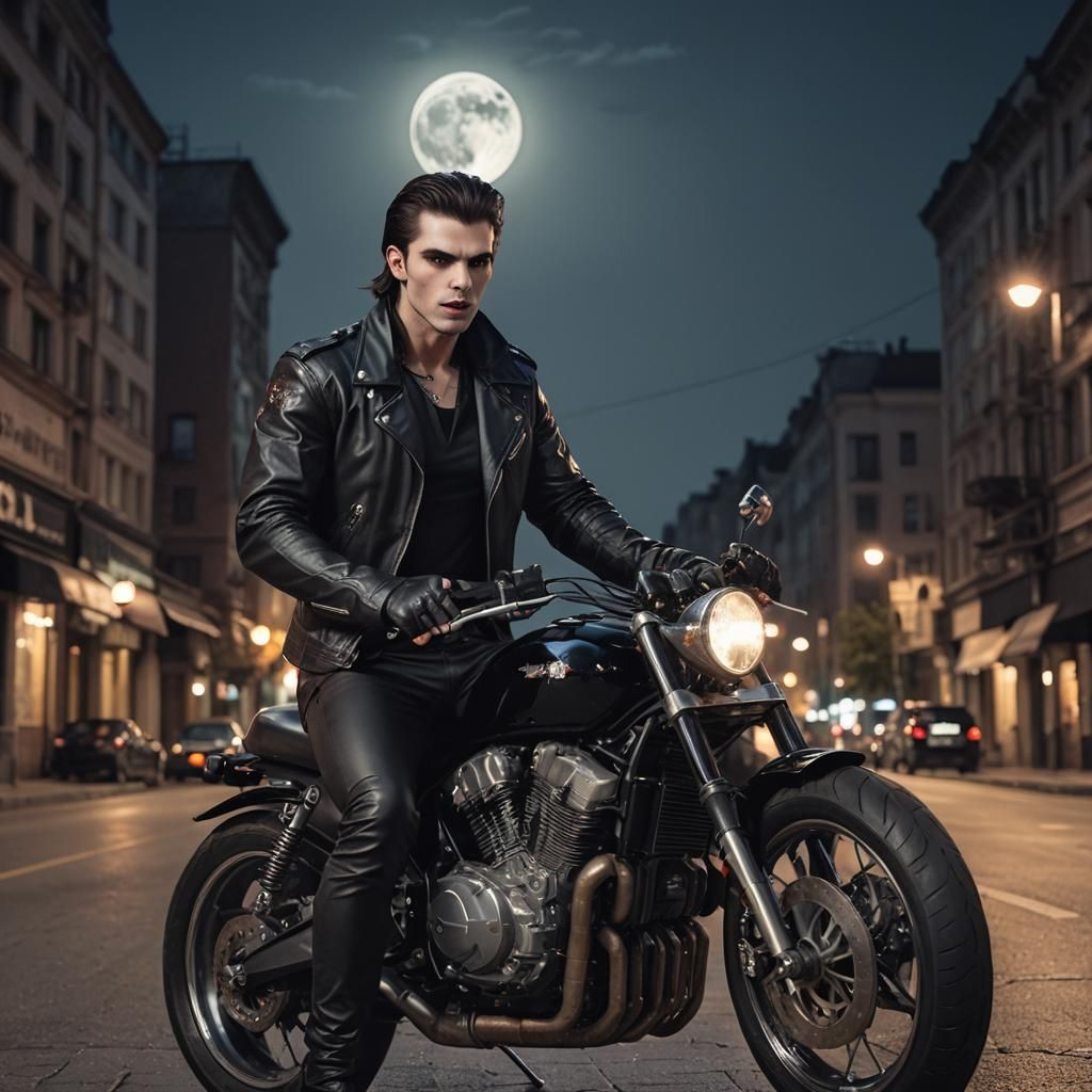 Vampire on Motorcycle at Night in Photo-Realistic 4K