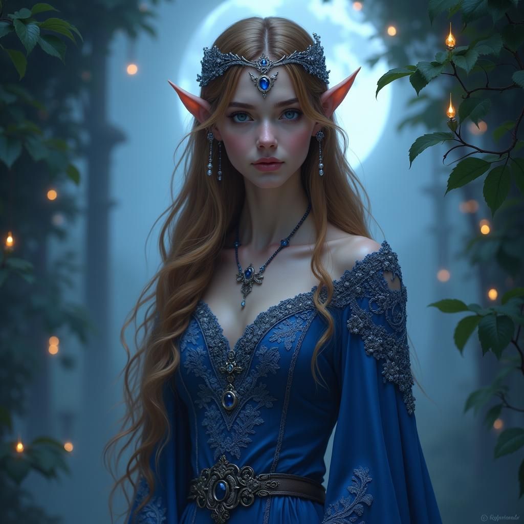 Ethereal High Elf in Moonlit Garden
