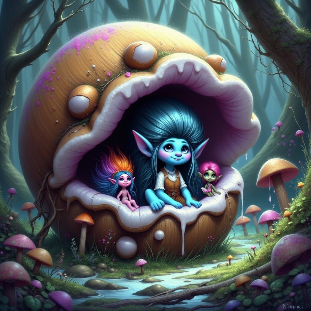 Miniature Troll Woman Dwells in a Whelk Wonderland