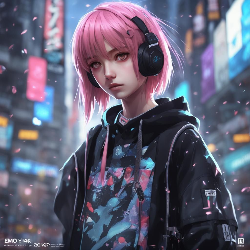 Emo Y2K Girl in 3D Anime Art Style
