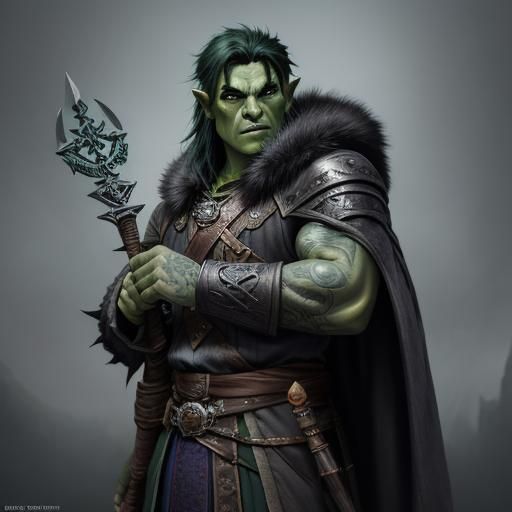 Half-Orc Spellcaster Portrait in Detailed Fantasy Art