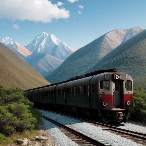 Hyperrealistic Old Number 7 Train on Mountain Track