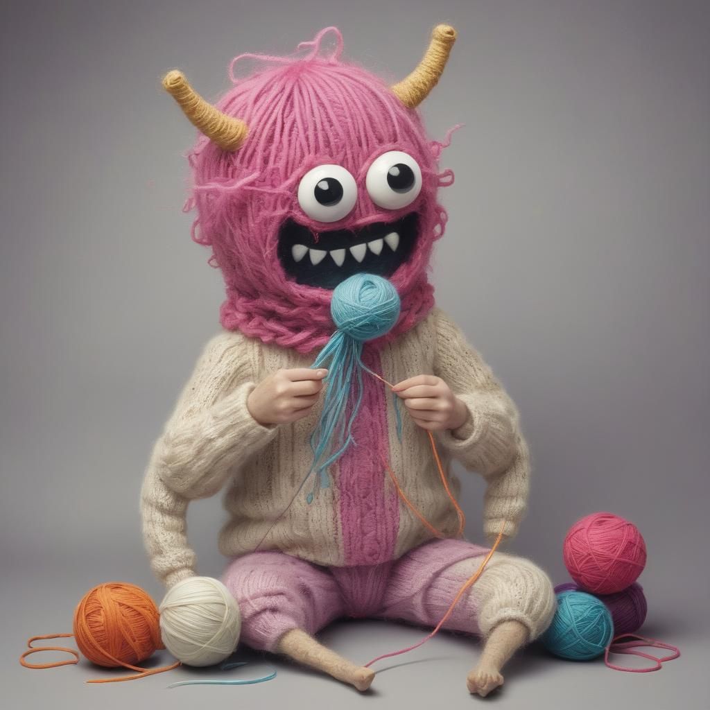 Yarn Monster Knitting Sweater in Pop Surrealism