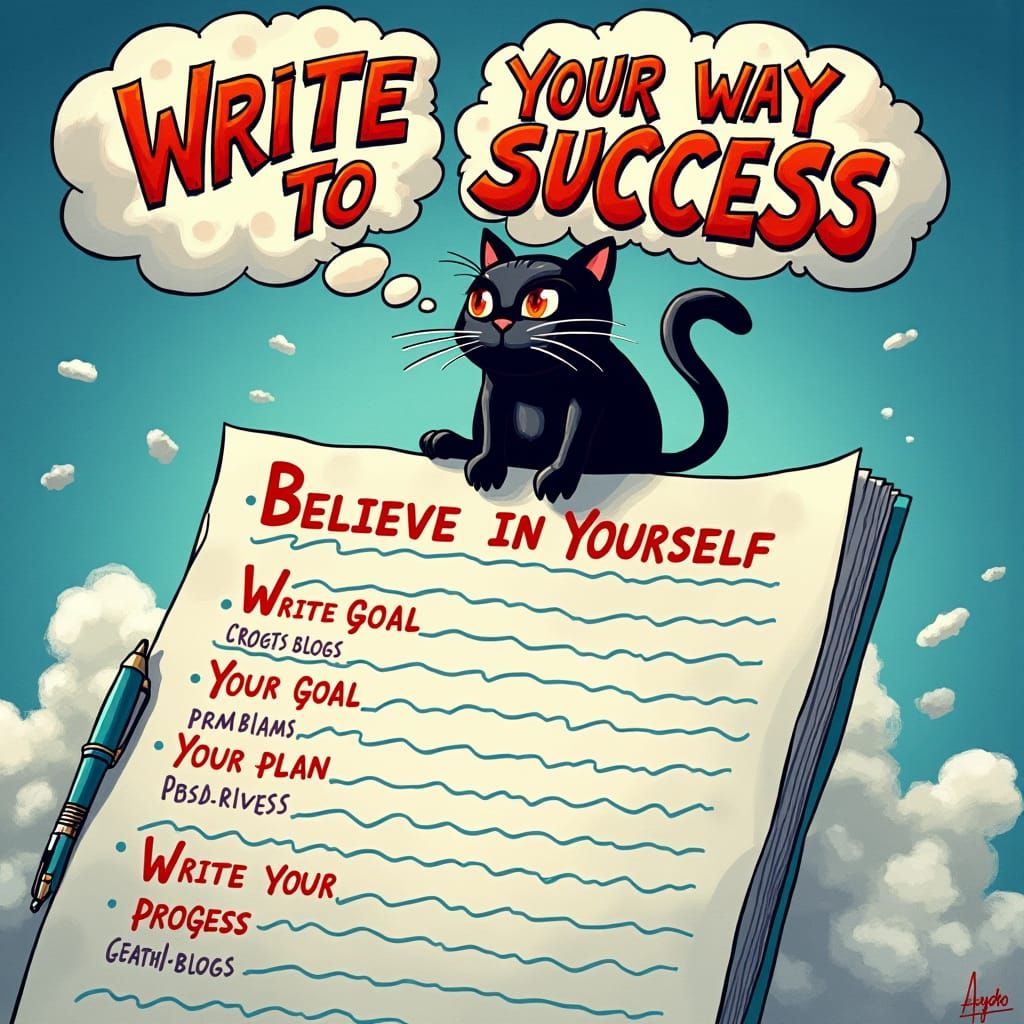 Motivational Worksheet with Cat in Comic Style