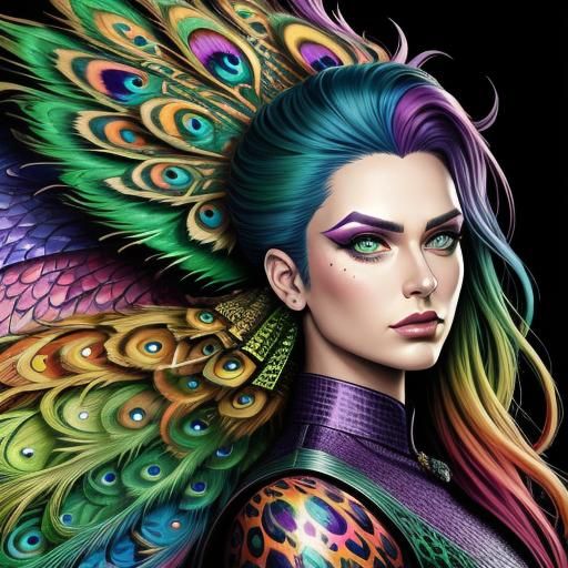 Woman with Rainbow Scales in Comic Book Art Style