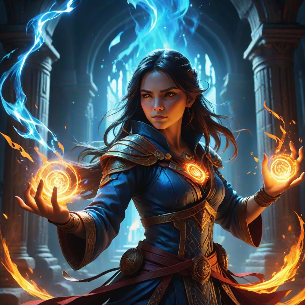 Epic Fantasy Sorceress Conjured in Triadic Colors