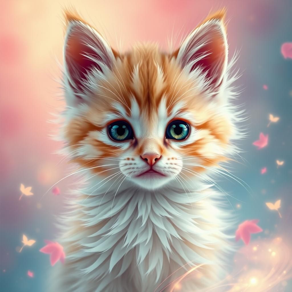 Adorable Kitten Portrait in Art Nouveau Style