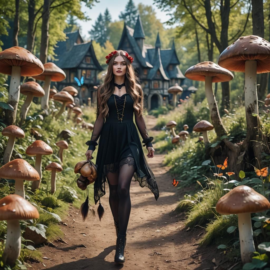 Gnome Lady in Mushroom Forest: Professional Photography