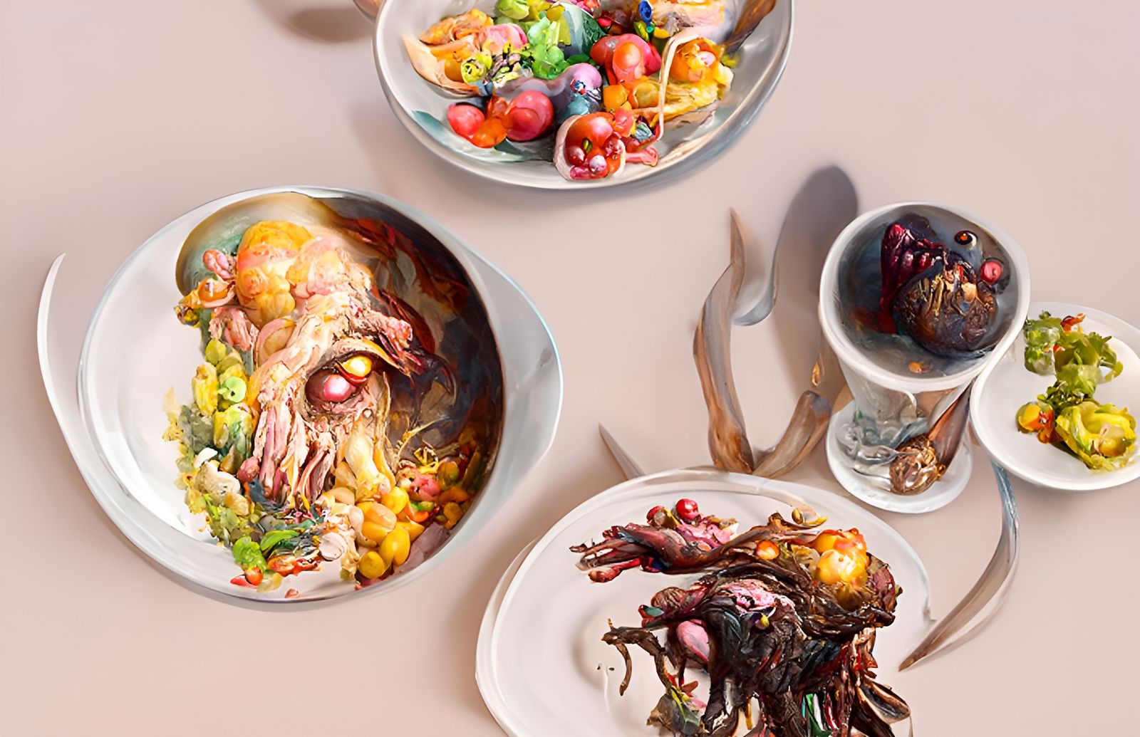Terrifying Feast of Rotten Meat, Hyperrealistic Digital Pain...