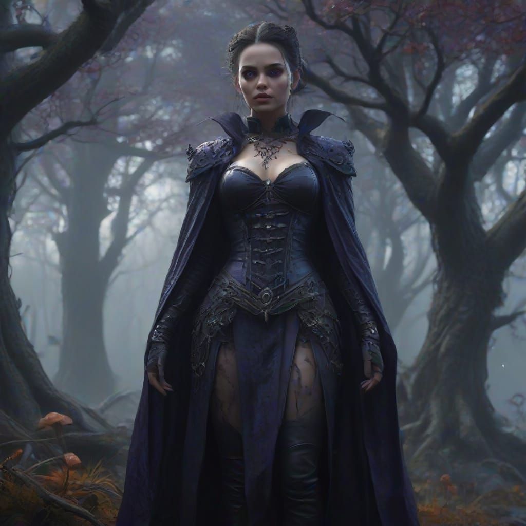 Mysterious Female Vampire in a Dark, Misty Moorland