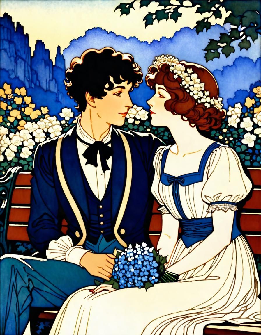 Young Couple in Springtime, Golden Age Illustration