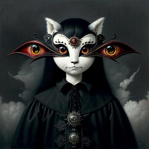Elegant Furry Eyeball Walks Toward Cloud in Gothic Style