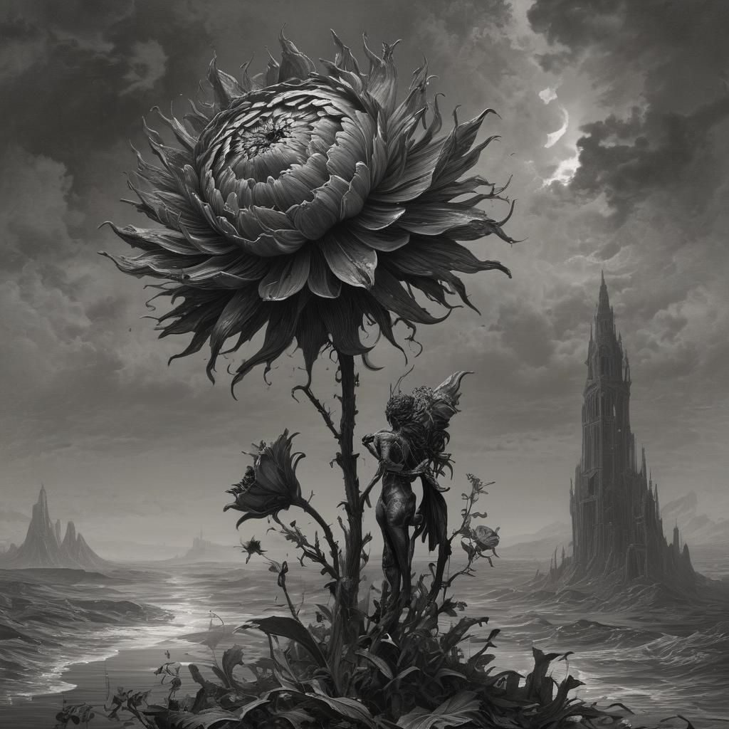 Surreal Flower in Horror Art Style