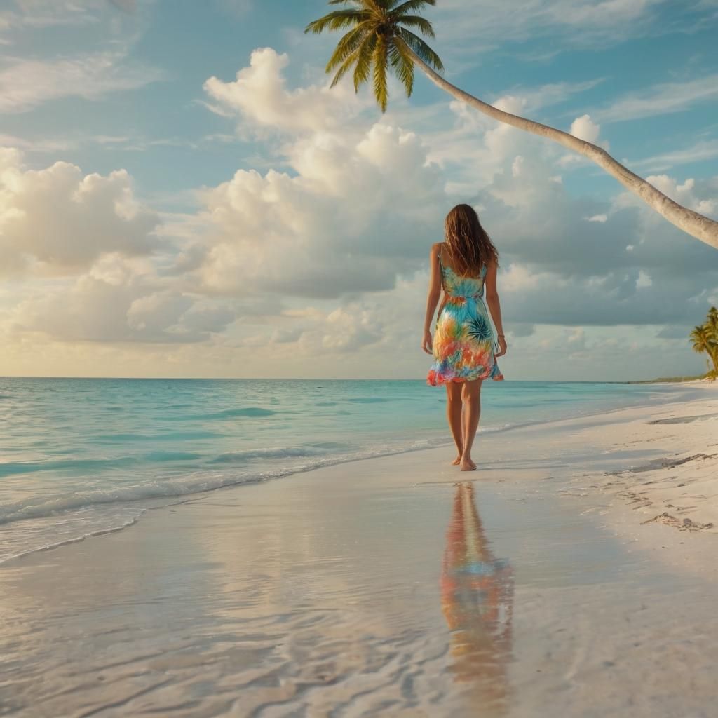 Tropical Beach Paradise: Oil Painting in Triadic Colors