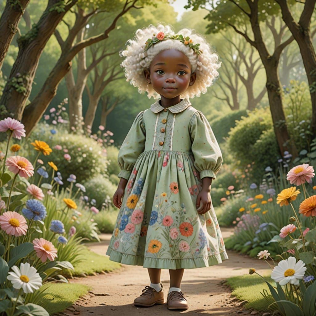Whimsical Children's Book Illustration of a Joyful Afro-Desc...