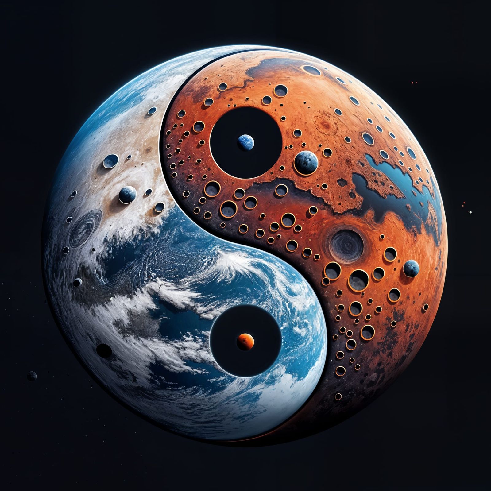 Yin-Yang Symbol of Earth and Mars in Digital Painting