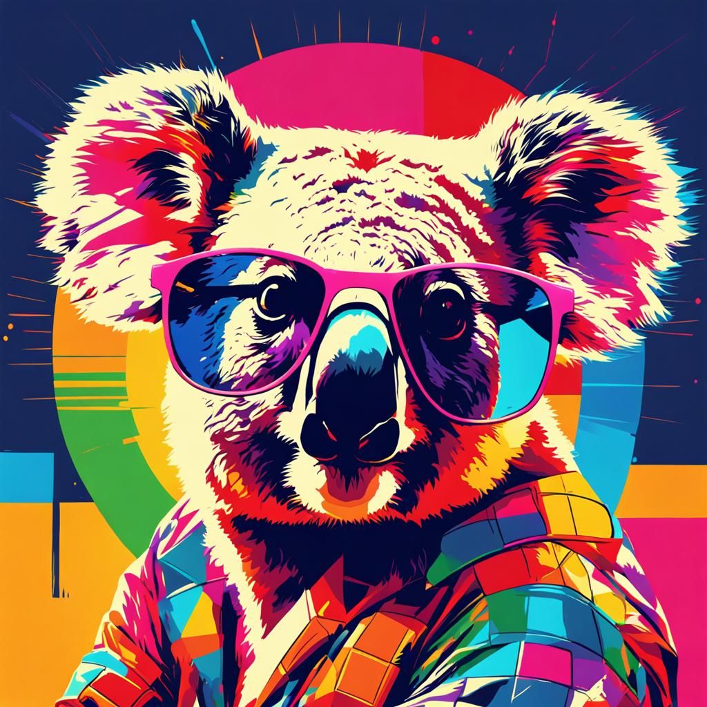 Pop Art Koala with Sunglasses: Digital Screen Print