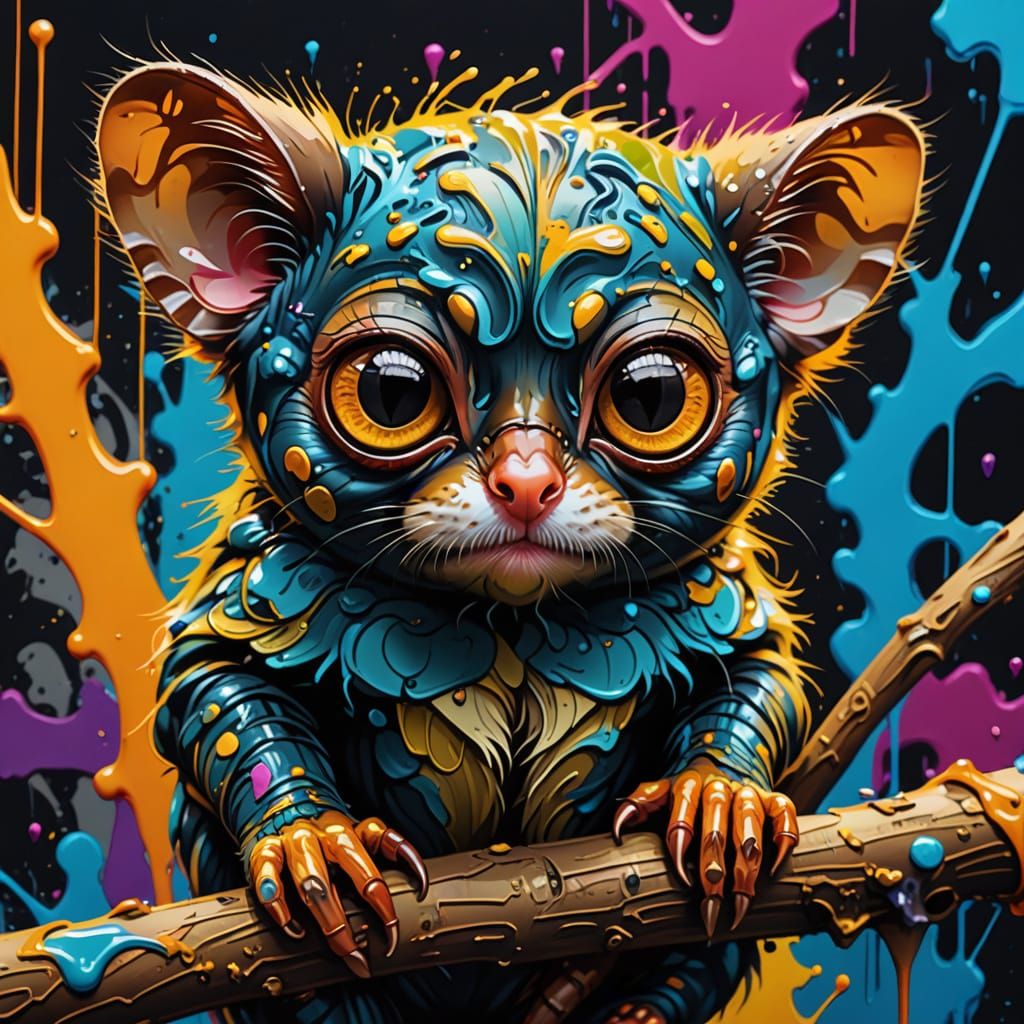 Tarsier in Vibrant Graffiti Street Art Style
