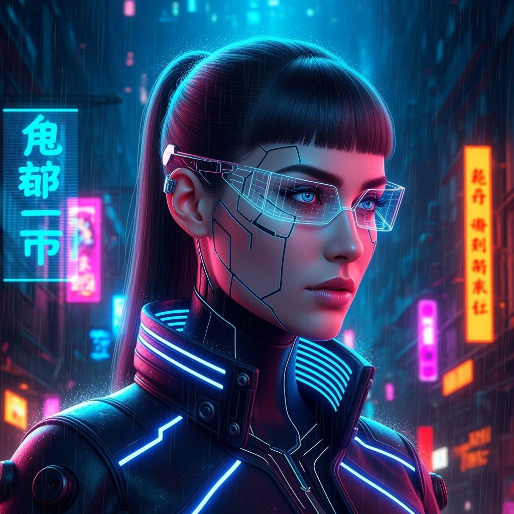 Cyberpunk Woman with Neon Augmentations in Digital Art Style