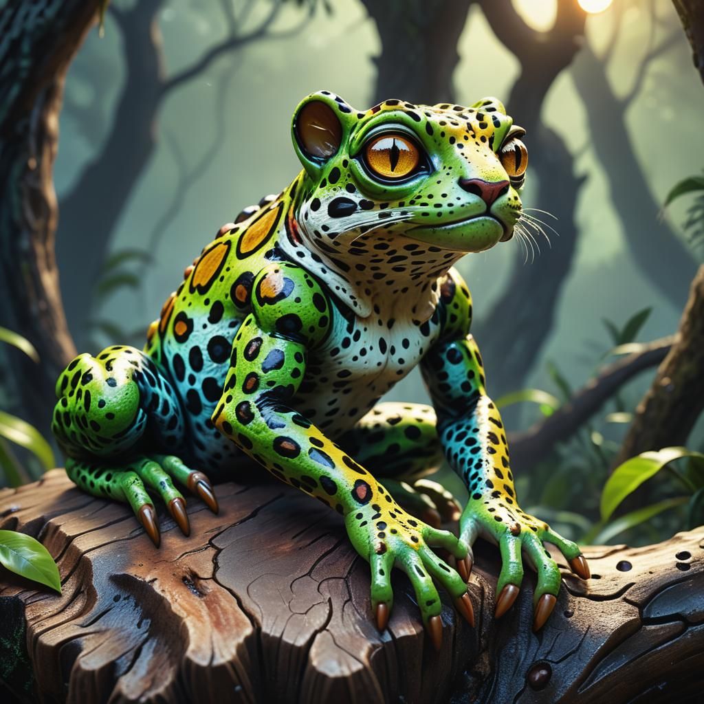 Alien Leopard-Frog Creature in Exoplanet Jungle