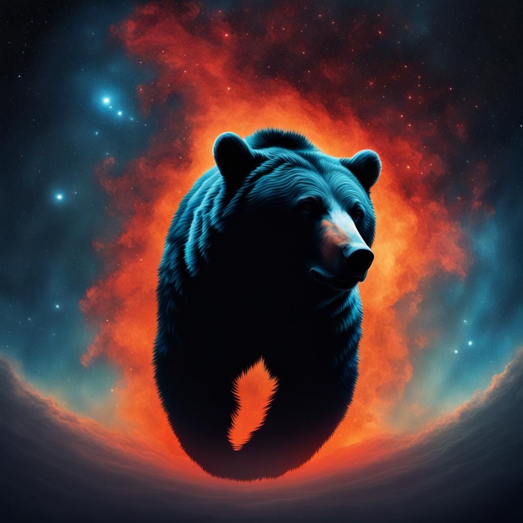 Bear Silhouette Nebula Double Exposure in Space