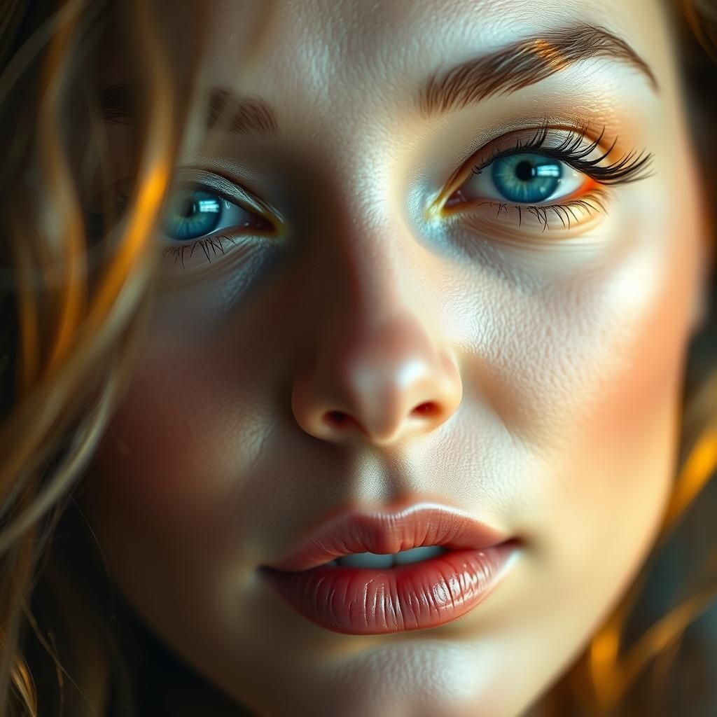 Woman with Striking Blue Eyes, Digital Art