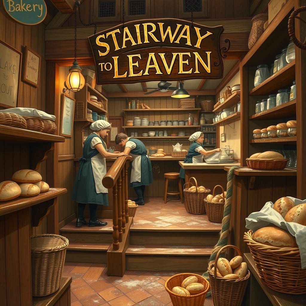 Bakery Stairway to Leaven in Rustic Folk Art Style