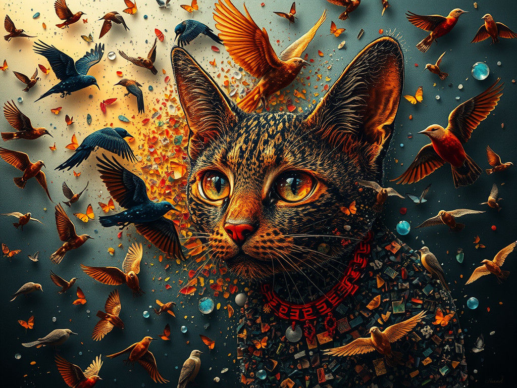 Dramatic Maximalist Scene with Shattered Mosaic and Creature...