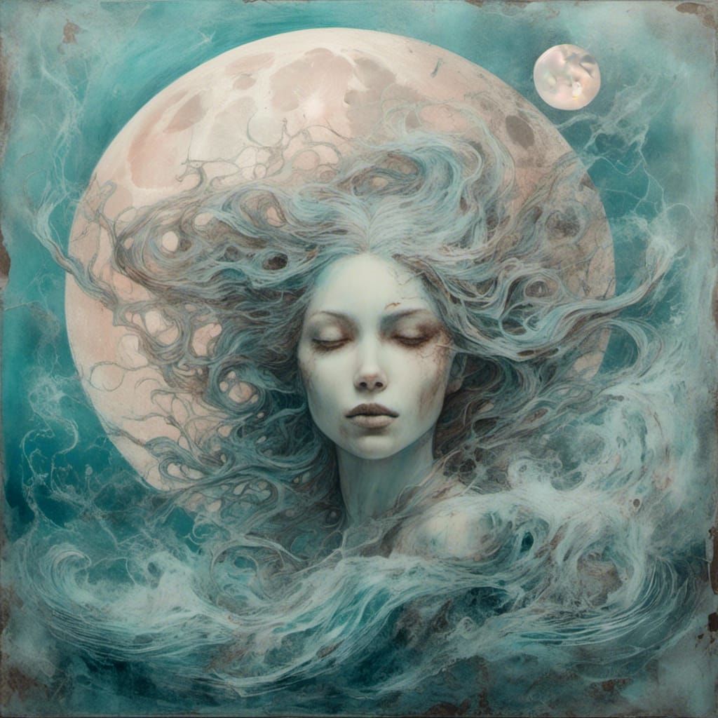 Ethereal Moon Collage in Pastel Pencil Style