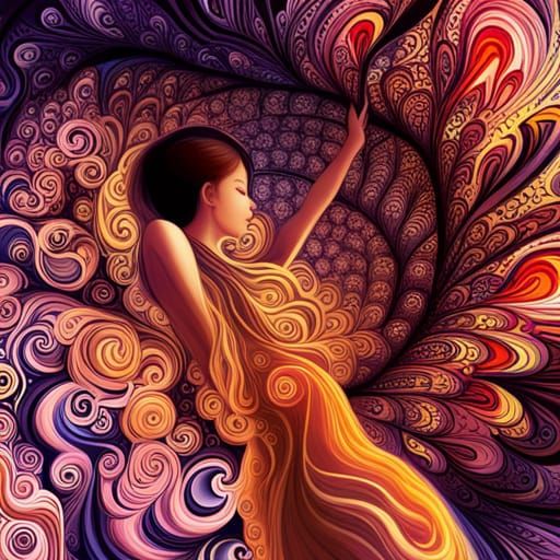 Dreamlike Youths Dancing: Suminagashi Art with Fractals