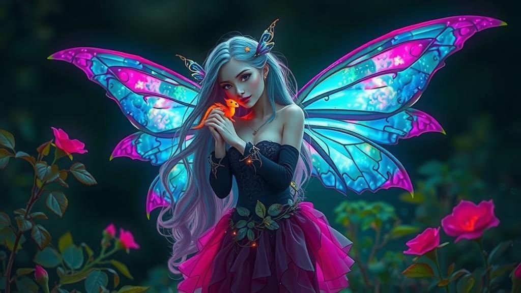 Ethereal Fairy with Dragon Wings in Gothic Garden