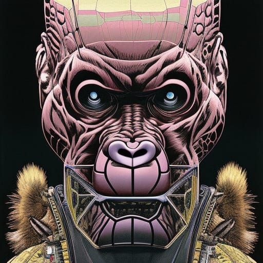 Hyperdetailed Robot Gorilla in Horror Art Style