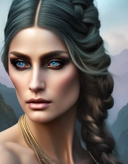 Ethereal Norse Goddess Portrait in Watercolor Style