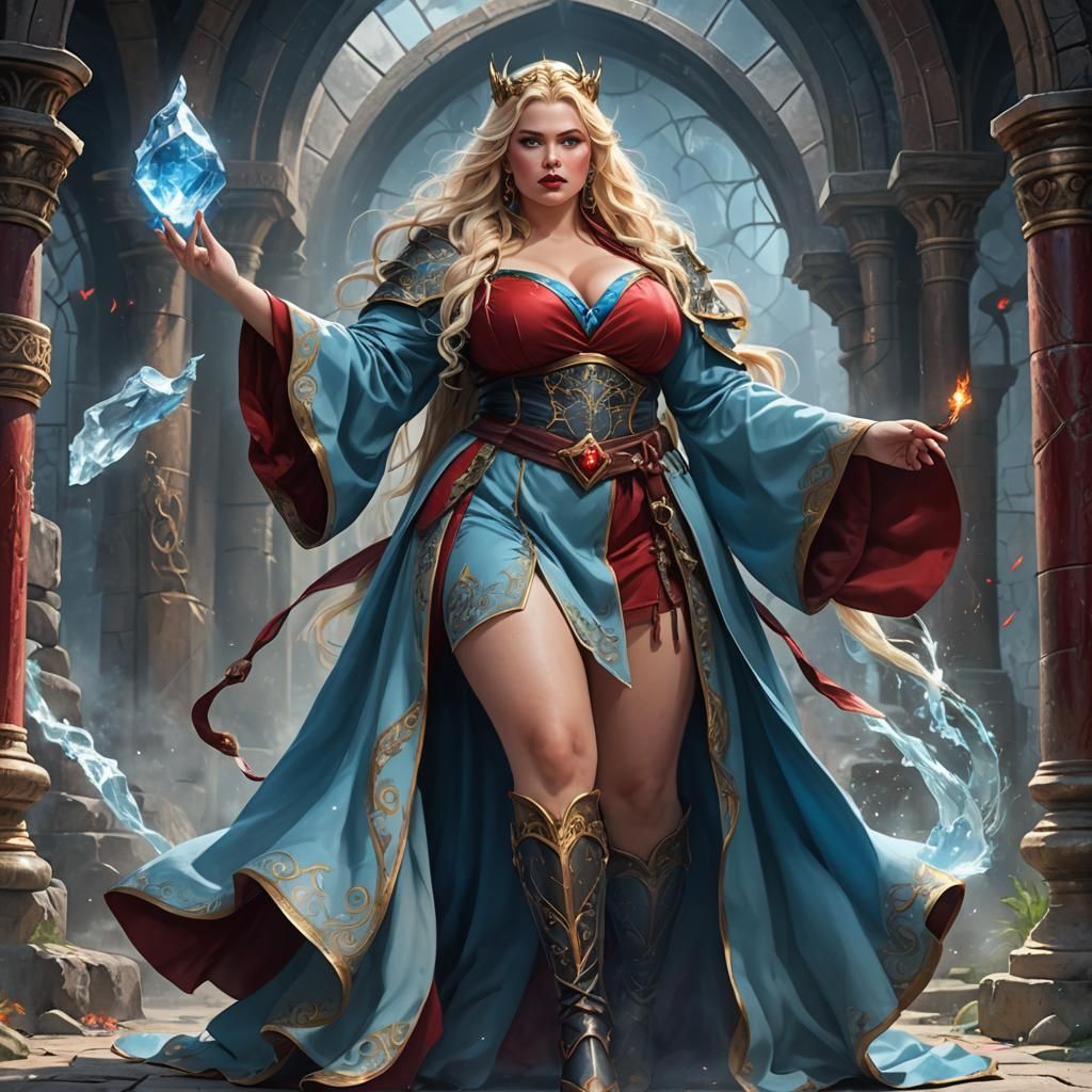 Provocative Plus Size Mage in Fantasy Art Style