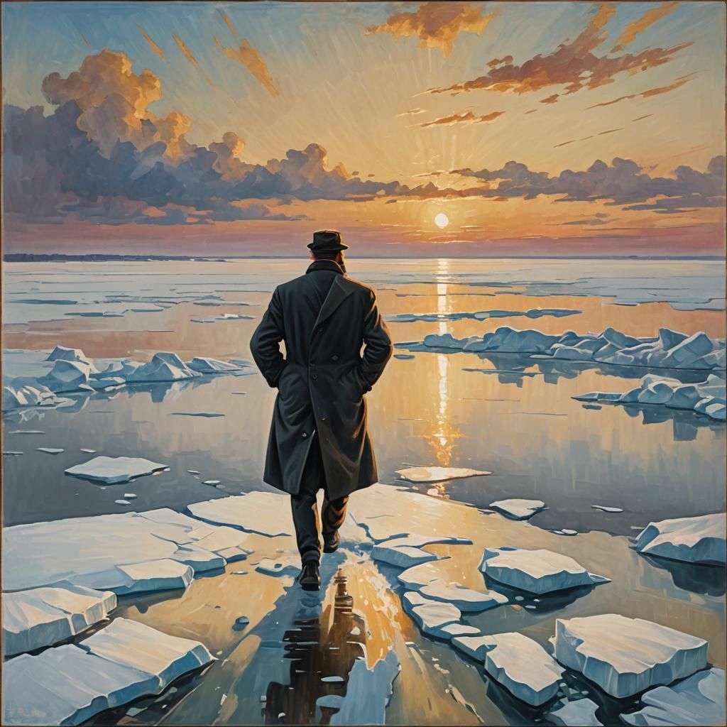 Walking on Frozen Gulf in Early 20th-Century Realism