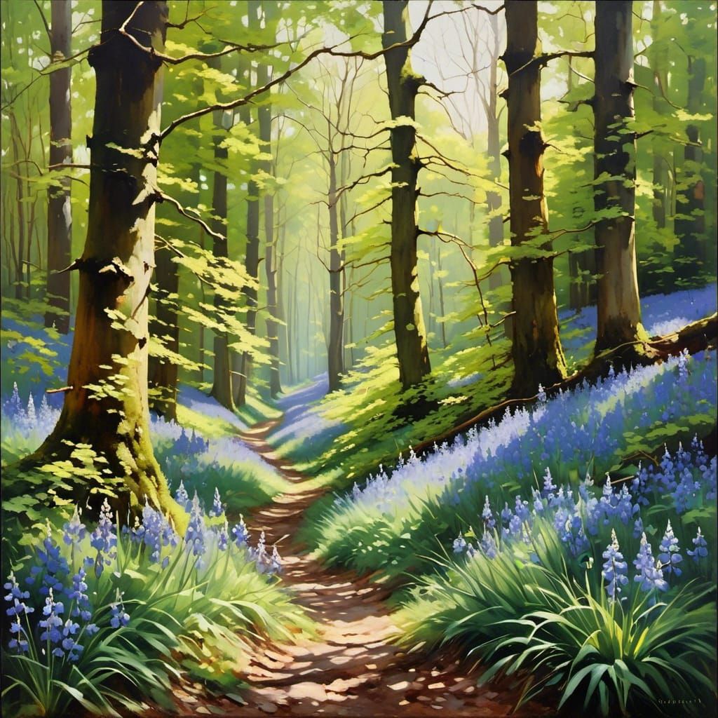 Realistic Oil Painting of a Spring Forest