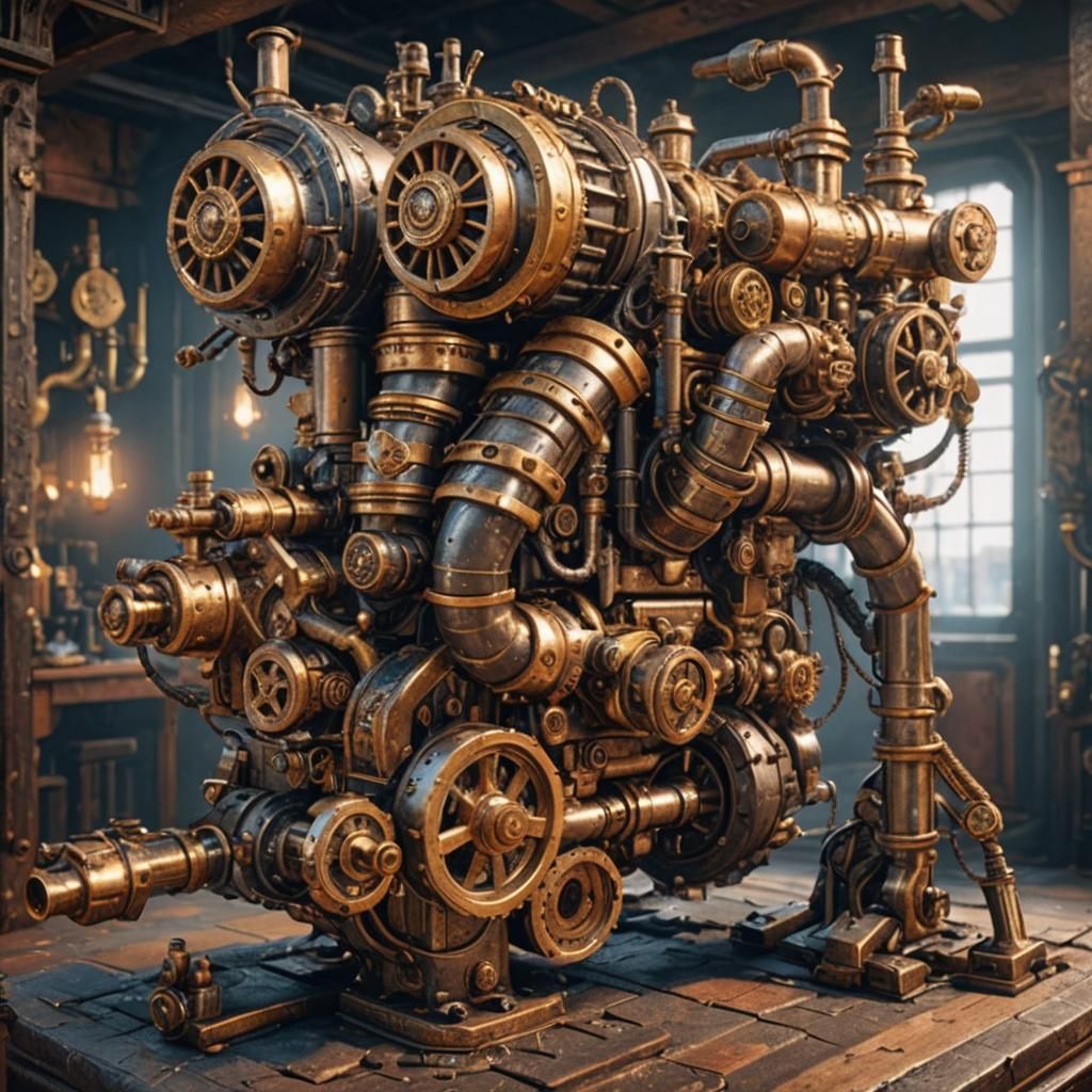 Steampunk Engine in 3D Game Cinematic Style