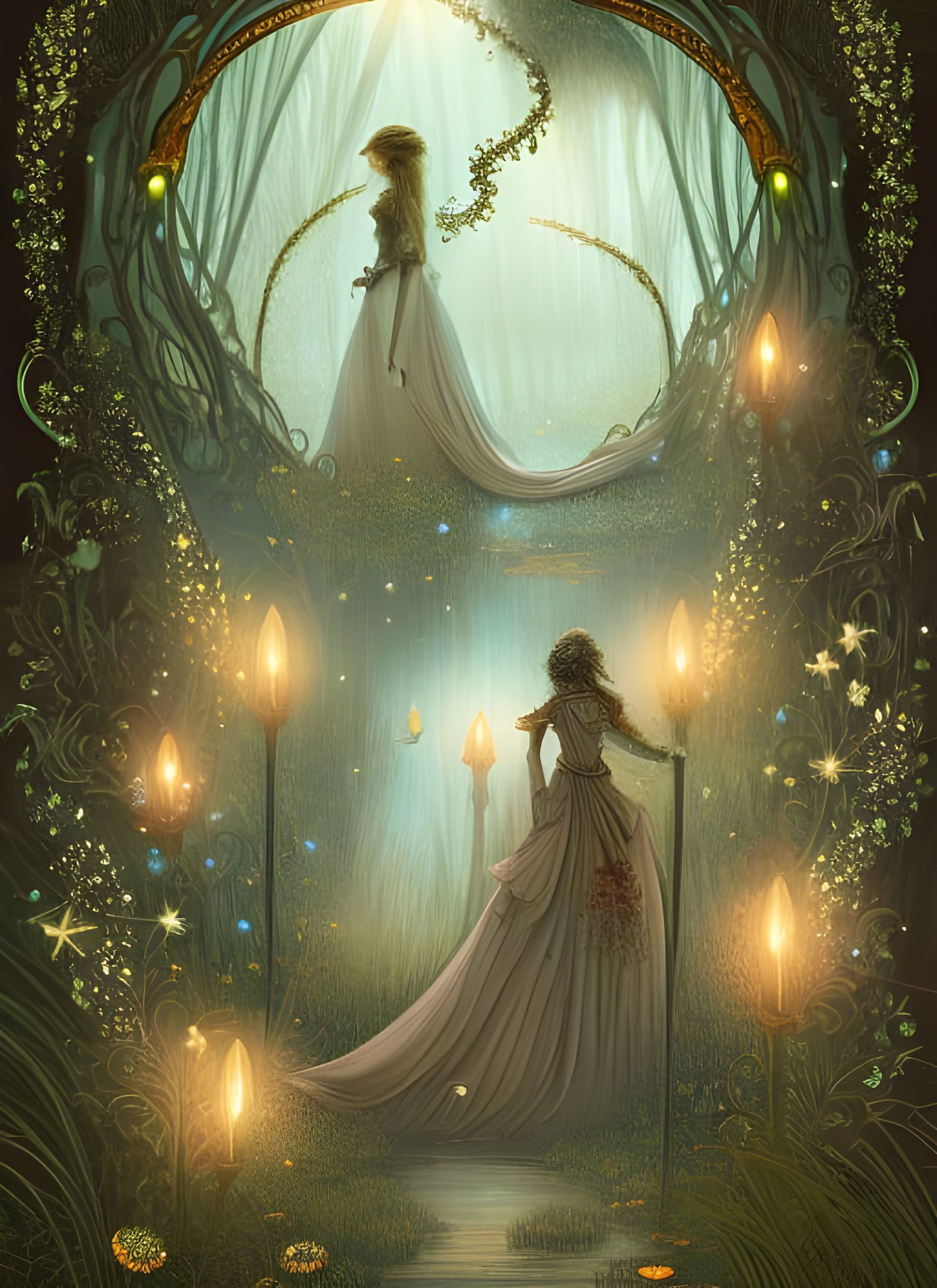 Magical Swamp Portal in Rococo Storybook Illustration