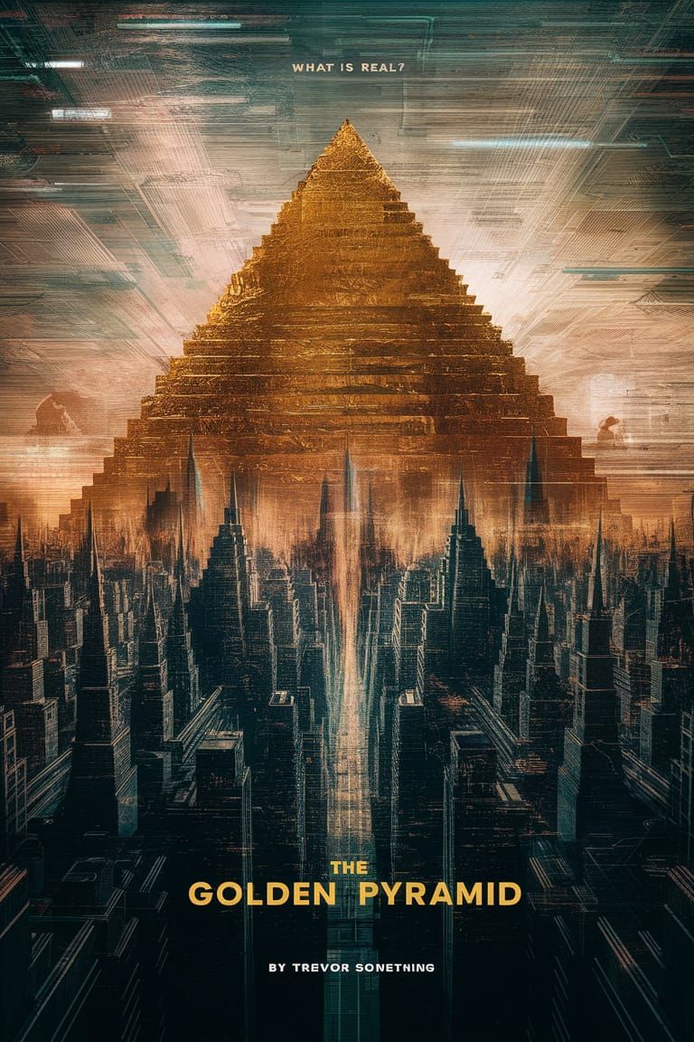 Golden Pyramid Movie Poster in Glitchcore Style