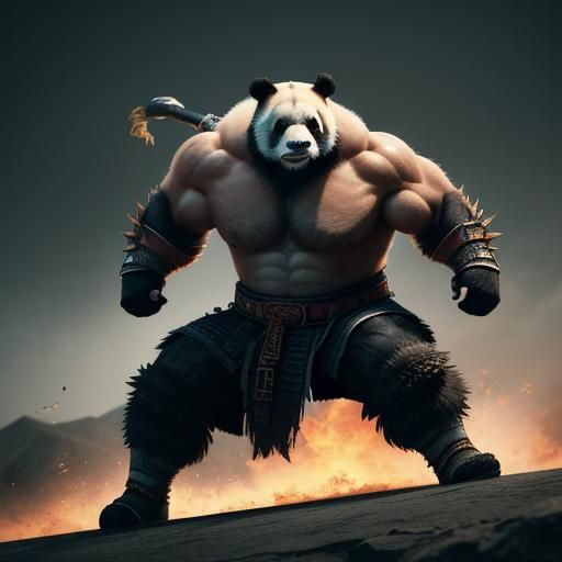 Muscular Panda Warrior in Hyperrealistic 3D Render