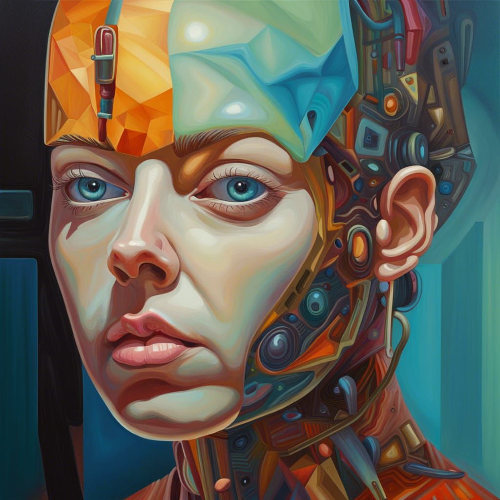 Precisionist Surreal Portrait with Tetradic Color Scheme