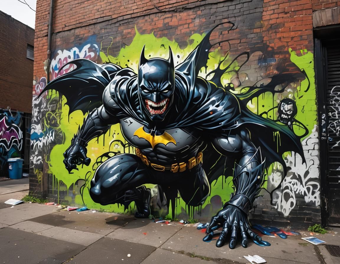 Venom and Batman Street Art in Graphic Novel Style