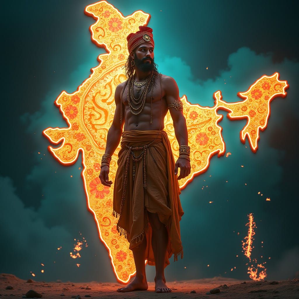 Indian Man Embodies National Spirit in a Vibrant, Glowing Ma...