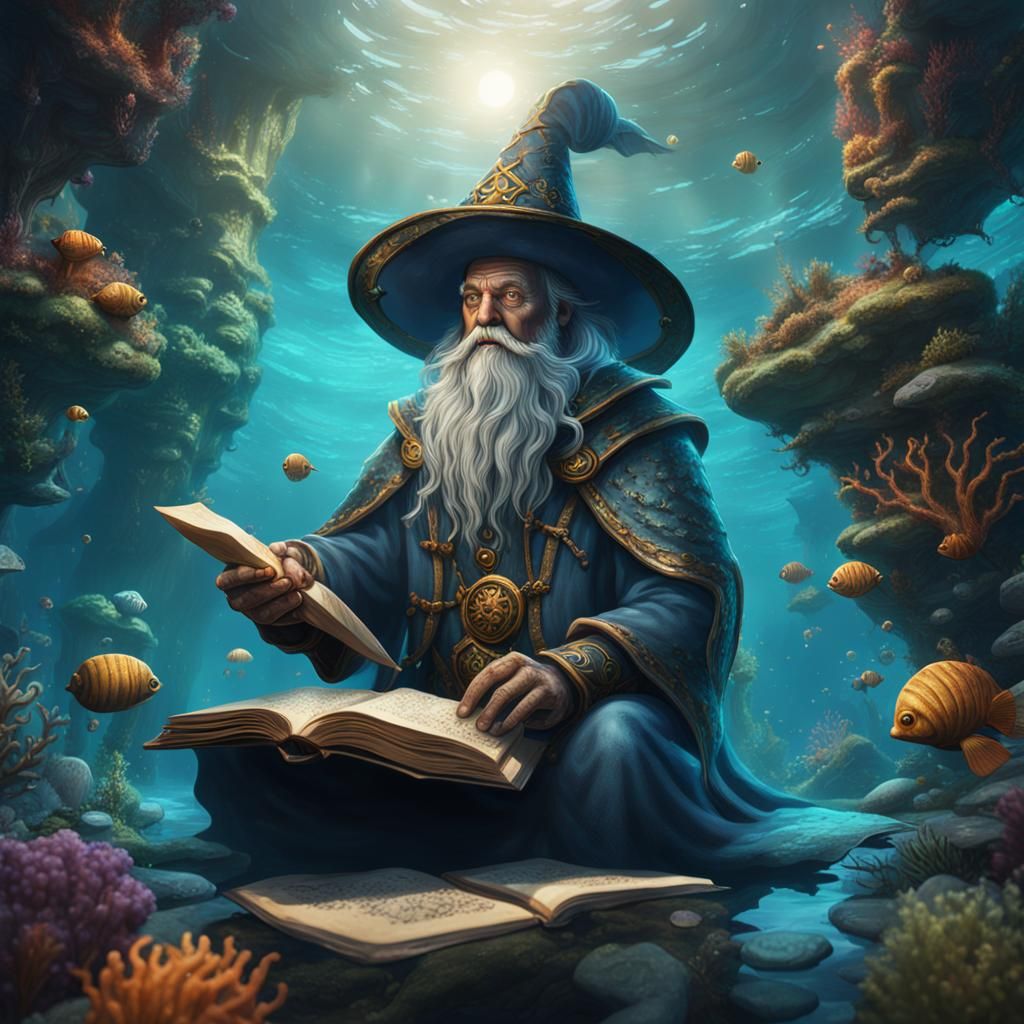 Wizard Adept Studying at Bottom of Sea